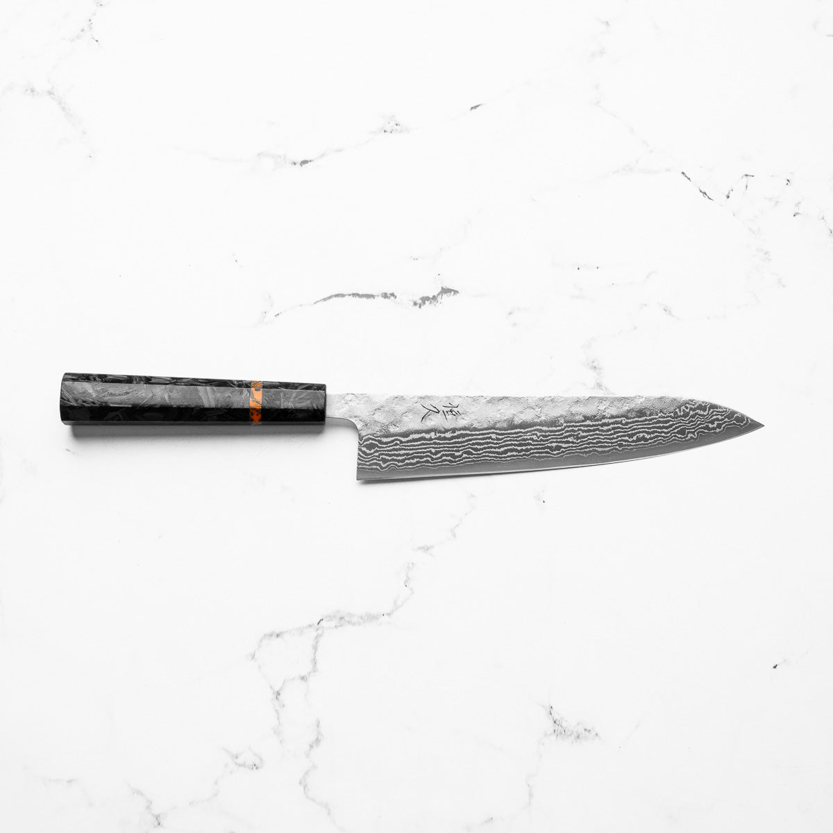Tsunehisa 440C Damascus Tsuchime Gyuto 210mm - Carbon Fibre