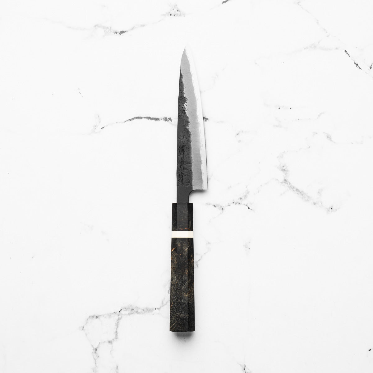 Sakai Kikumori Blue Super Kurouchi Petty 135mm - Dyed Maple w/White Stripe