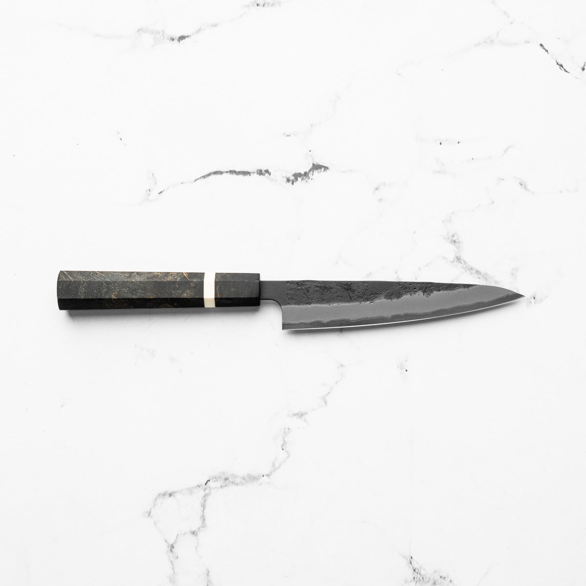 Sakai Kikumori Blue Super Kurouchi Petty 135mm - Dyed Maple w/White Stripe