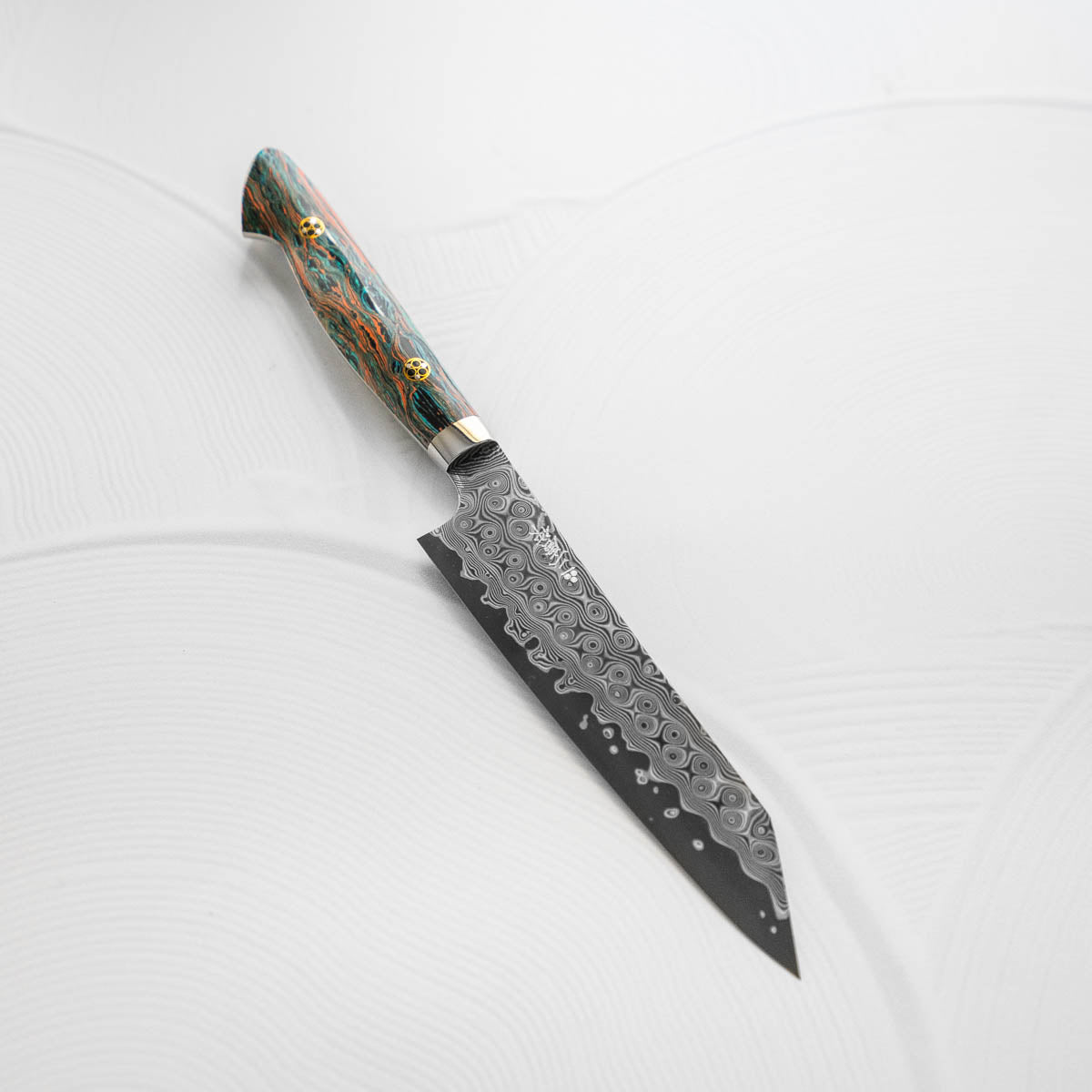 Nigara Hamono SG2 Raindrop Damascus Kiritsuke Petty 150mm - Turquoise