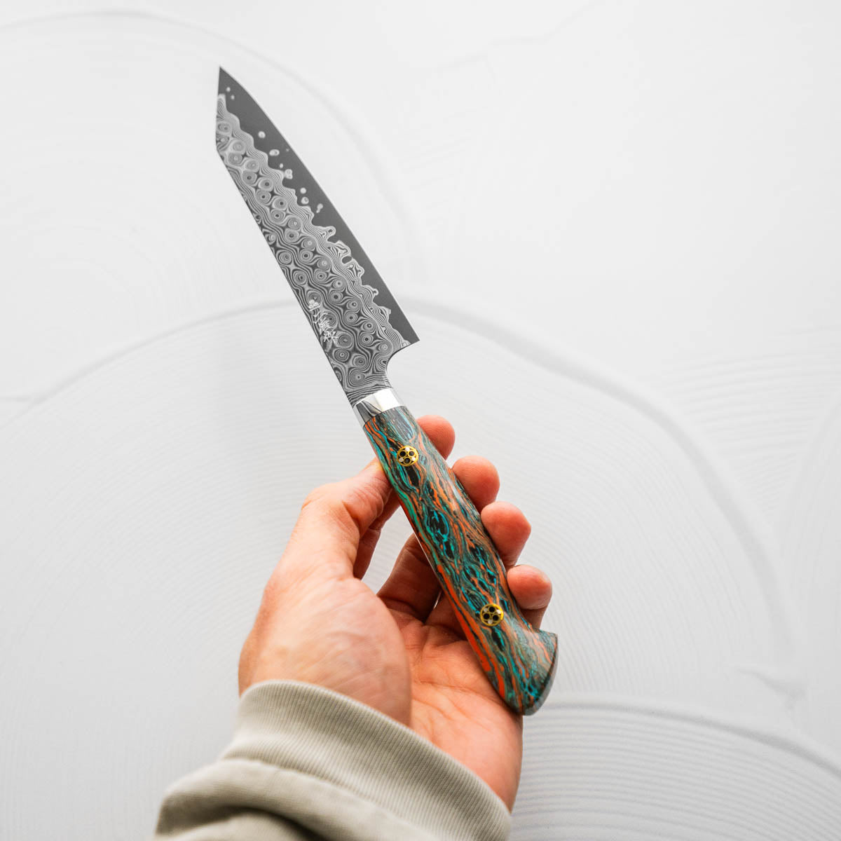 Nigara Hamono SG2 Raindrop Damascus Kiritsuke Petty 150mm - Turquoise