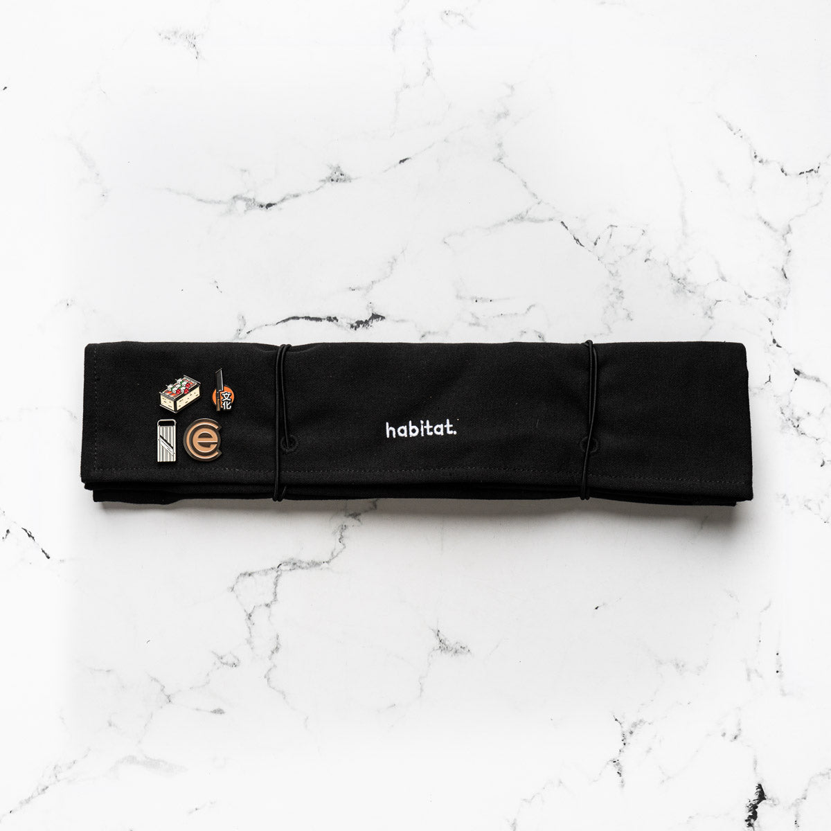 Habitat Canvas Knife Roll - 6 Slot - Black With Enamel Pins