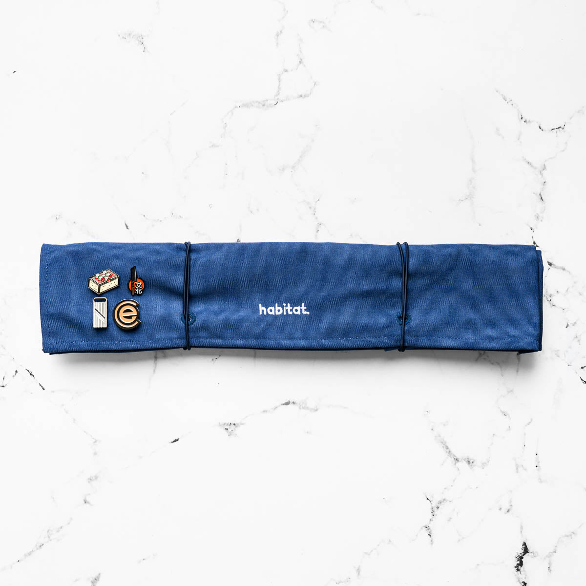 Habitat Canvas Knife Roll - 6 Slot - Blue With Enamel Pins