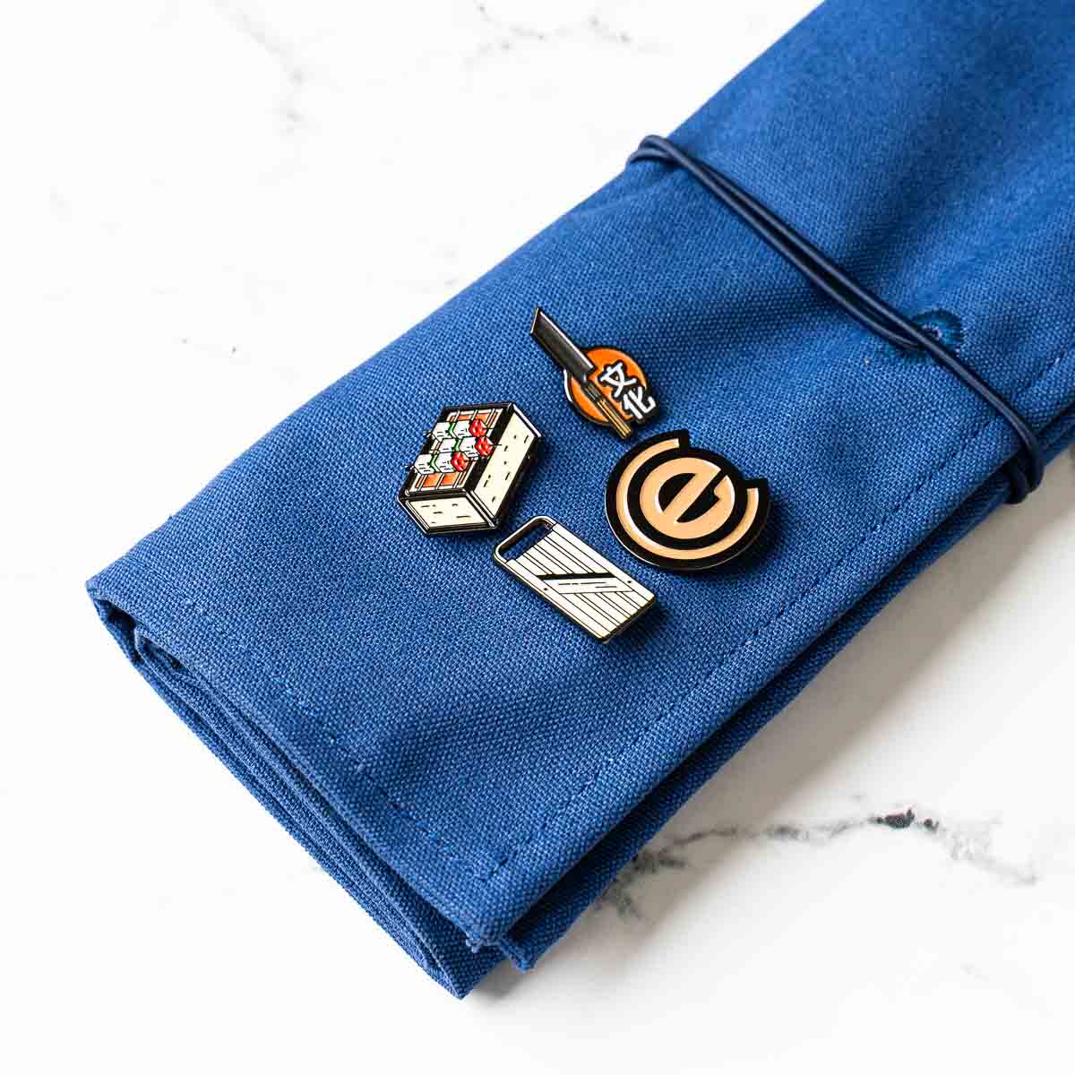 Habitat Canvas Knife Roll - 6 Slot - Blue With Enamel Pins