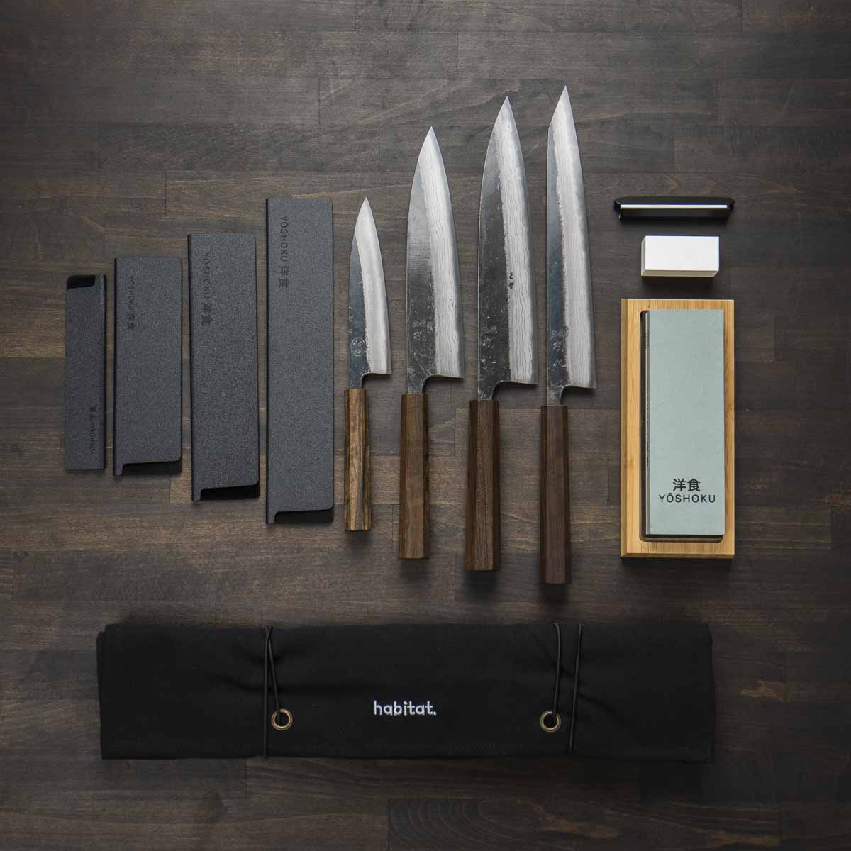 Hatsukokoro Kumokage Blue 2 - 4 Knife Set with Knife Roll