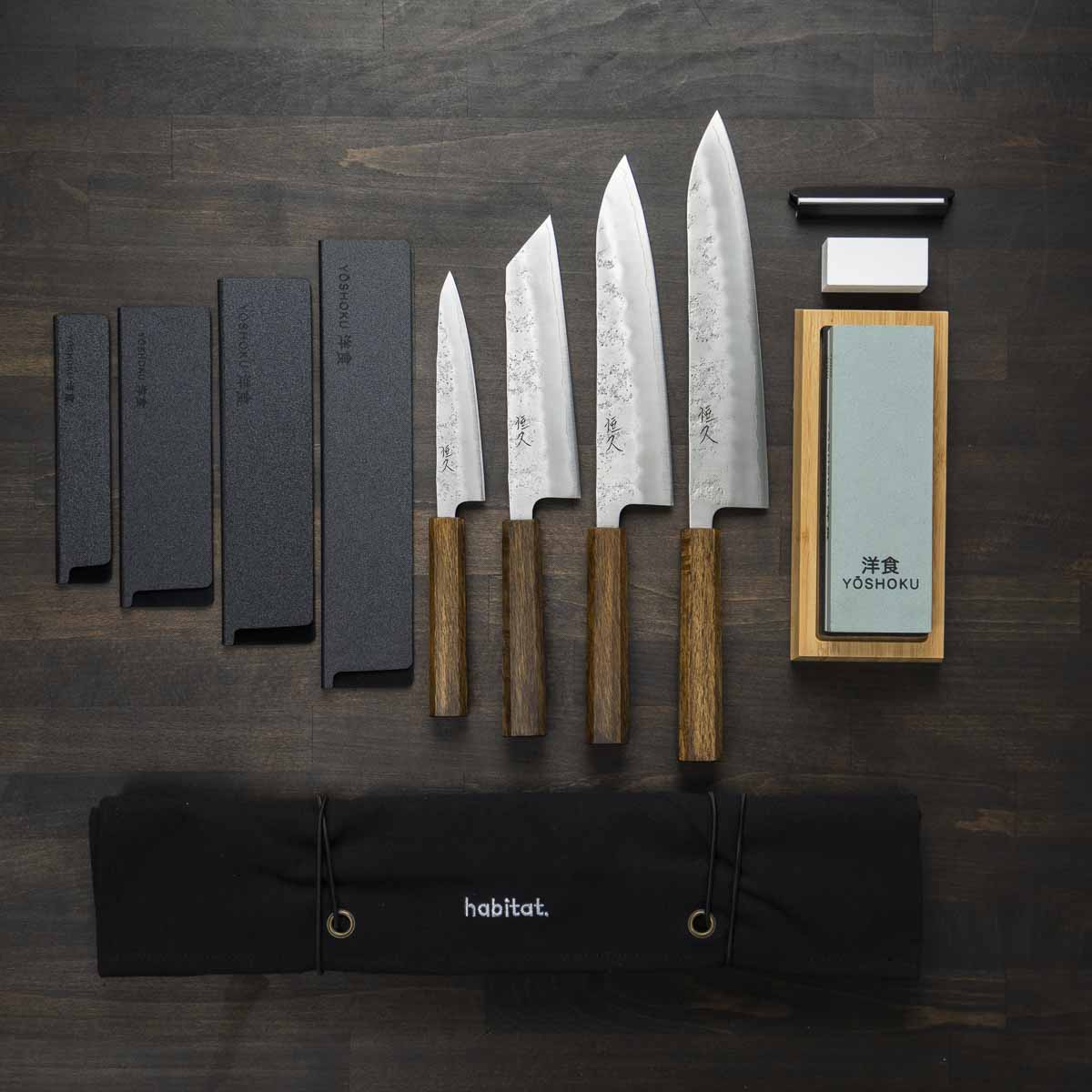 Tsunehisa Ginsan Nashiji 4 Knife Set - Knife Roll