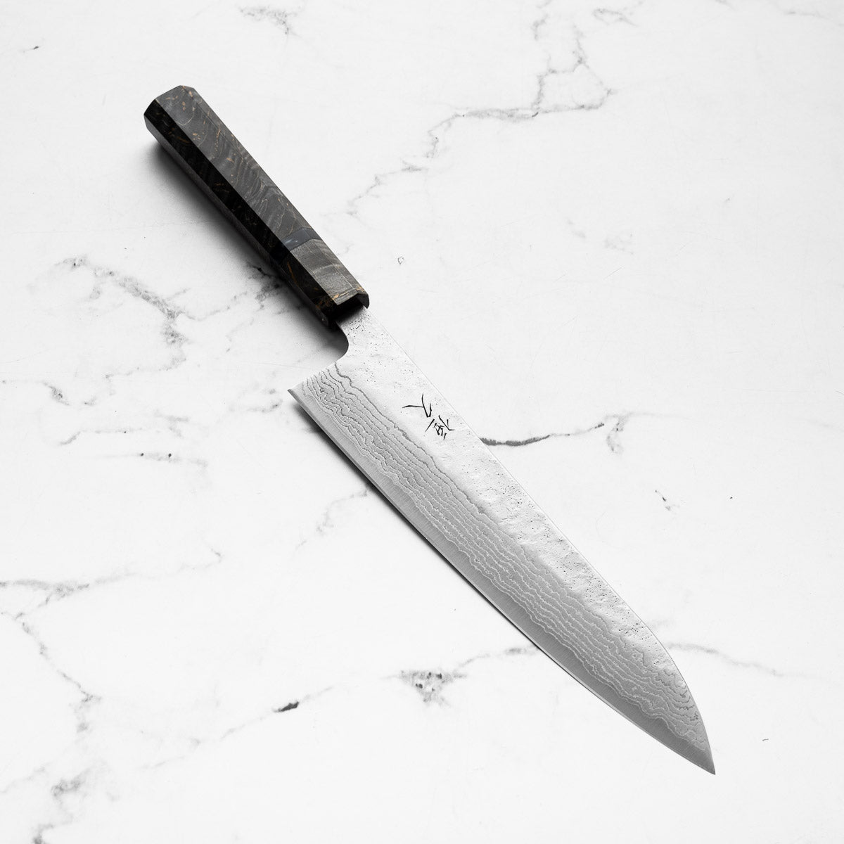 Tsunehisa 440C Damascus Tsuchime Gyuto 210mm - Dark Maple