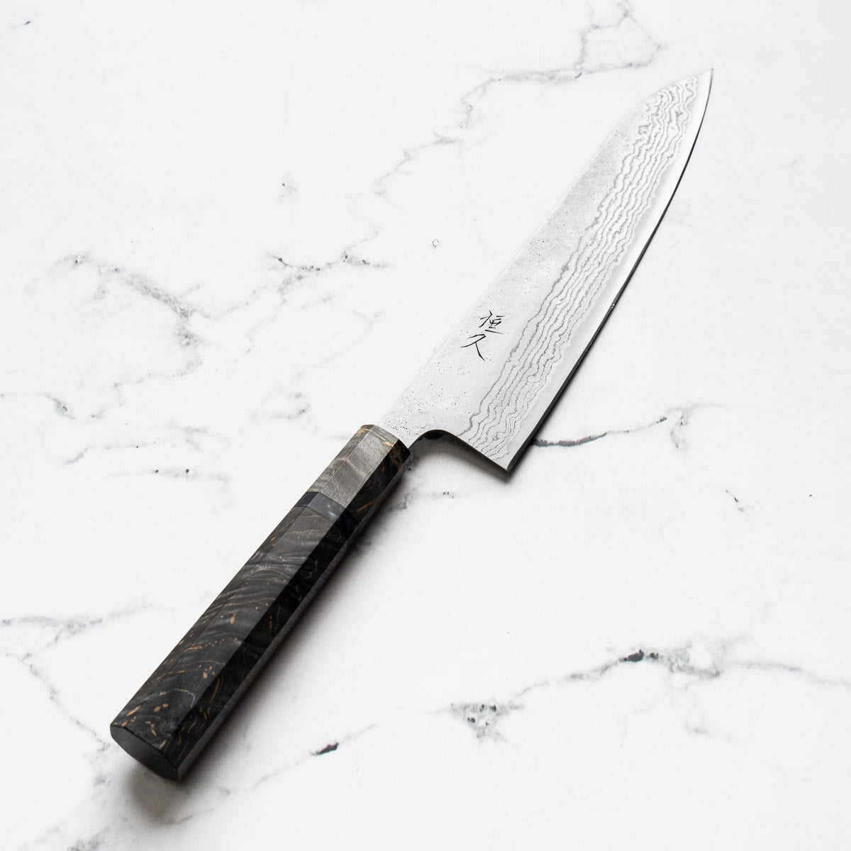 Tsunehisa 440C Damascus Tsuchime Gyuto 210mm - Dark Maple