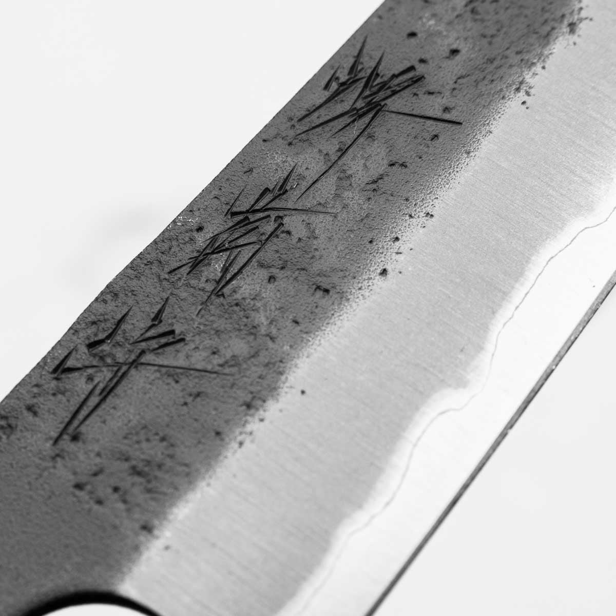 Sakai Kikumori Blue Super Kurouchi Petty 135mm - Dyed Maple w/White Stripe