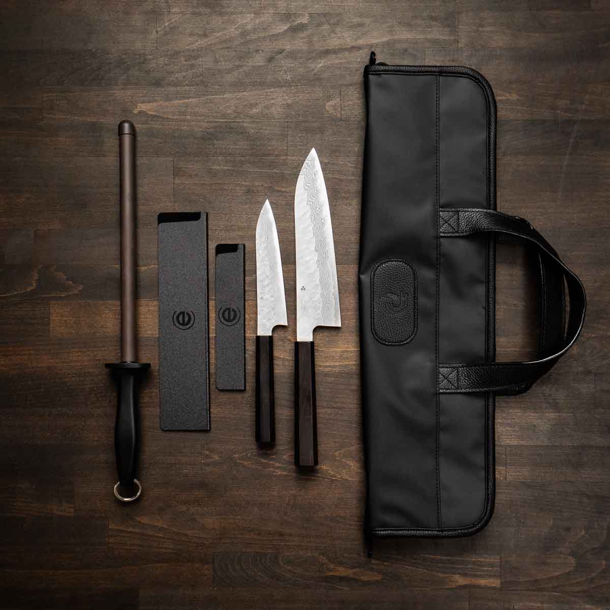 Nigara Hamono VG10 Damascus 2 Knife Set with Porter Knife Bag