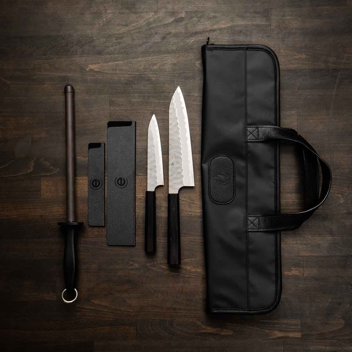 Nigara Hamono Blue Super Tsuchime 2 Knife Set with Porter Knife Bag