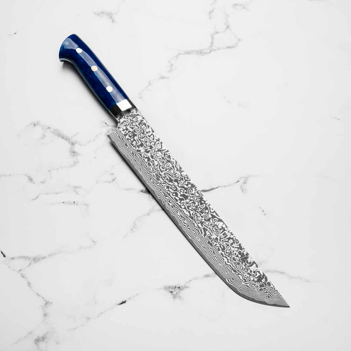 Takeshi Saji R2/SG2 Damascus Sakimaru Sujihiki 240mm Blue Acrylic