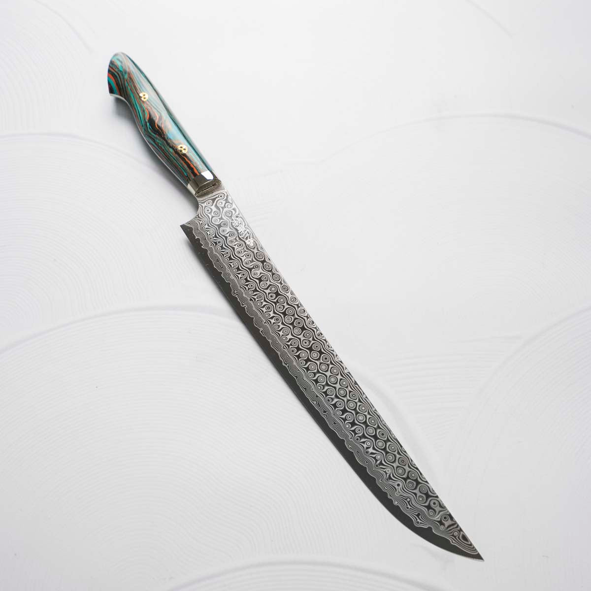 Nigara Hamono SG2 Raindrop Damascus Sakimaru Sujihiki 300mm - Turquoise