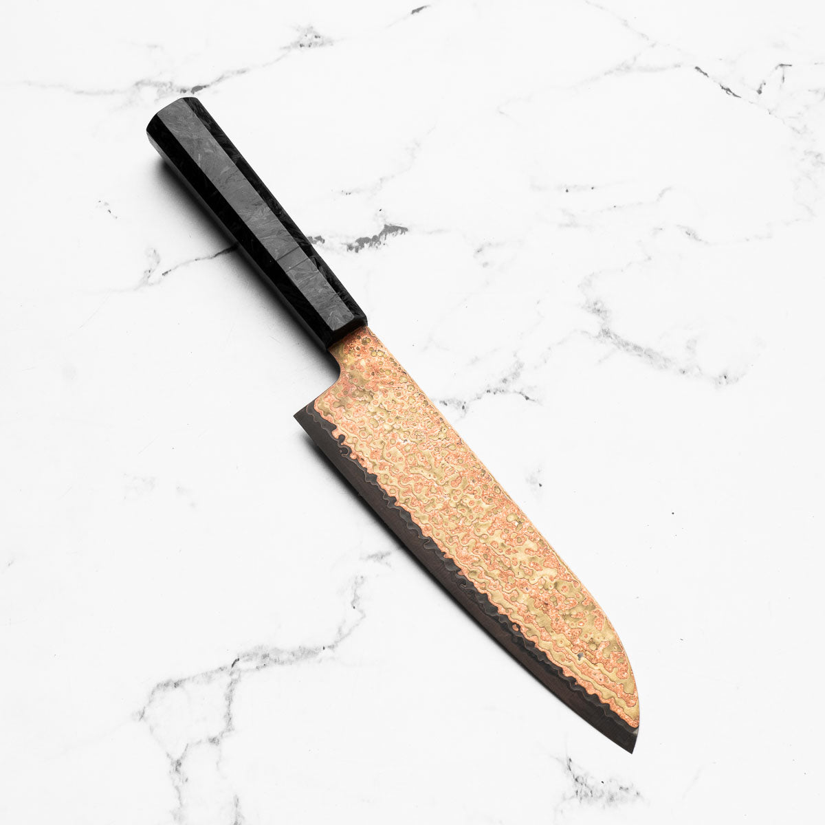 Hatsukokoro Hinotori V-Toku 2 Rainbow Damascus Santoku 180mm - Dark Carbon Fibre