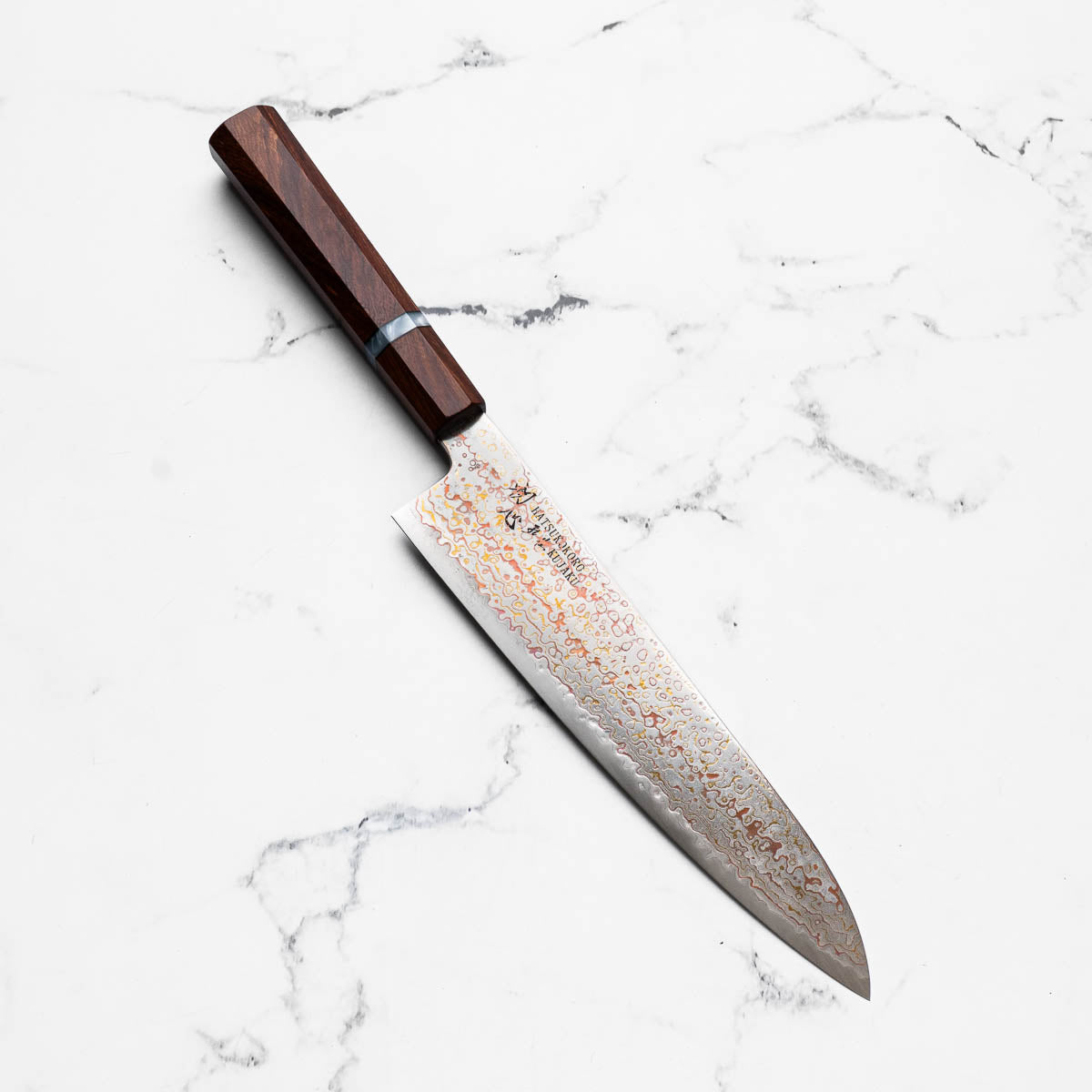Hatsukokoro Kujaku V-Toku 2 Rainbow Damascus Gyuto 240mm - Sandalwood