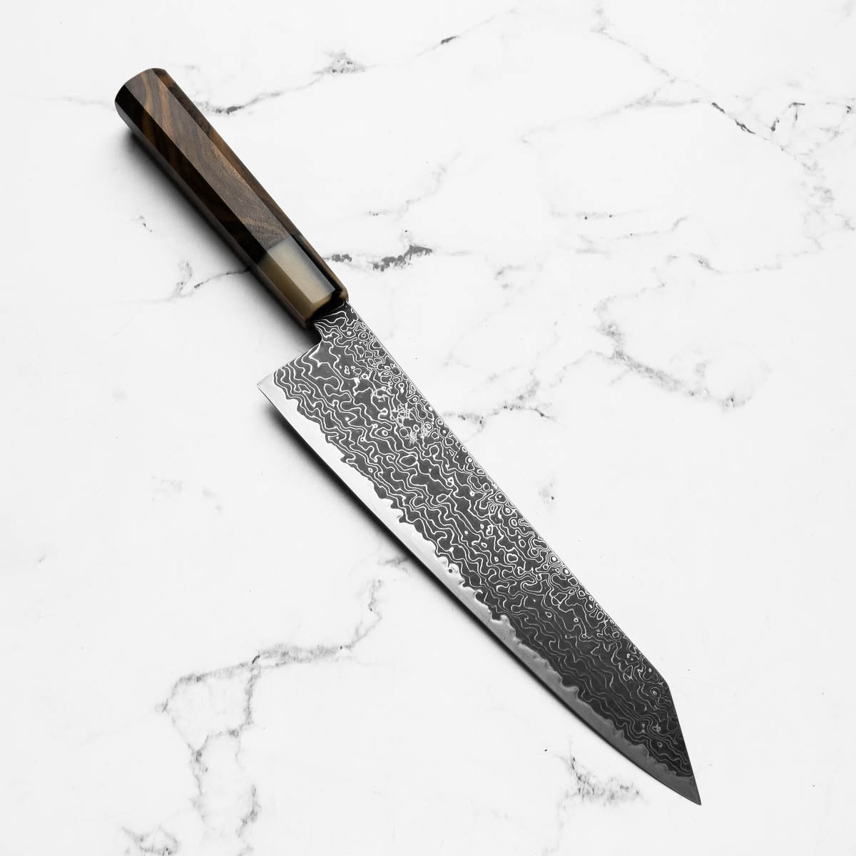 Hatsukokoro Ryuhyo Kurozome SG2 Damascus Kiritsuke Gyuto 240mm - Persimmon