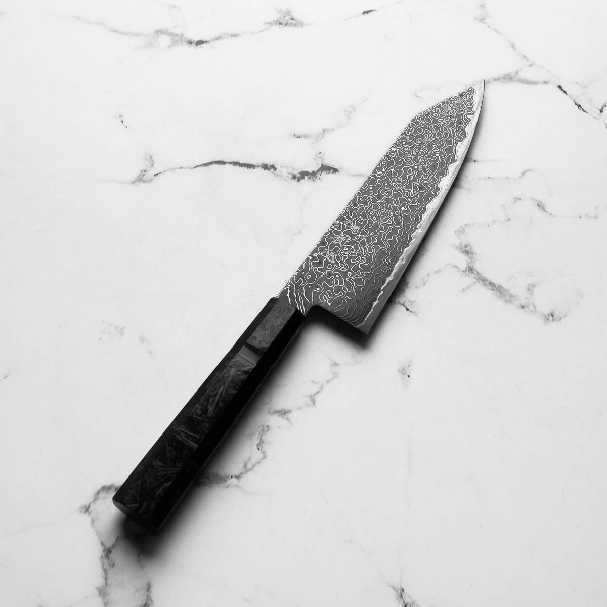 Hatsukokoro Ryuhyo Kurozome SG2 Damascus Bunka 180mm -  Dark Carbon Fibre