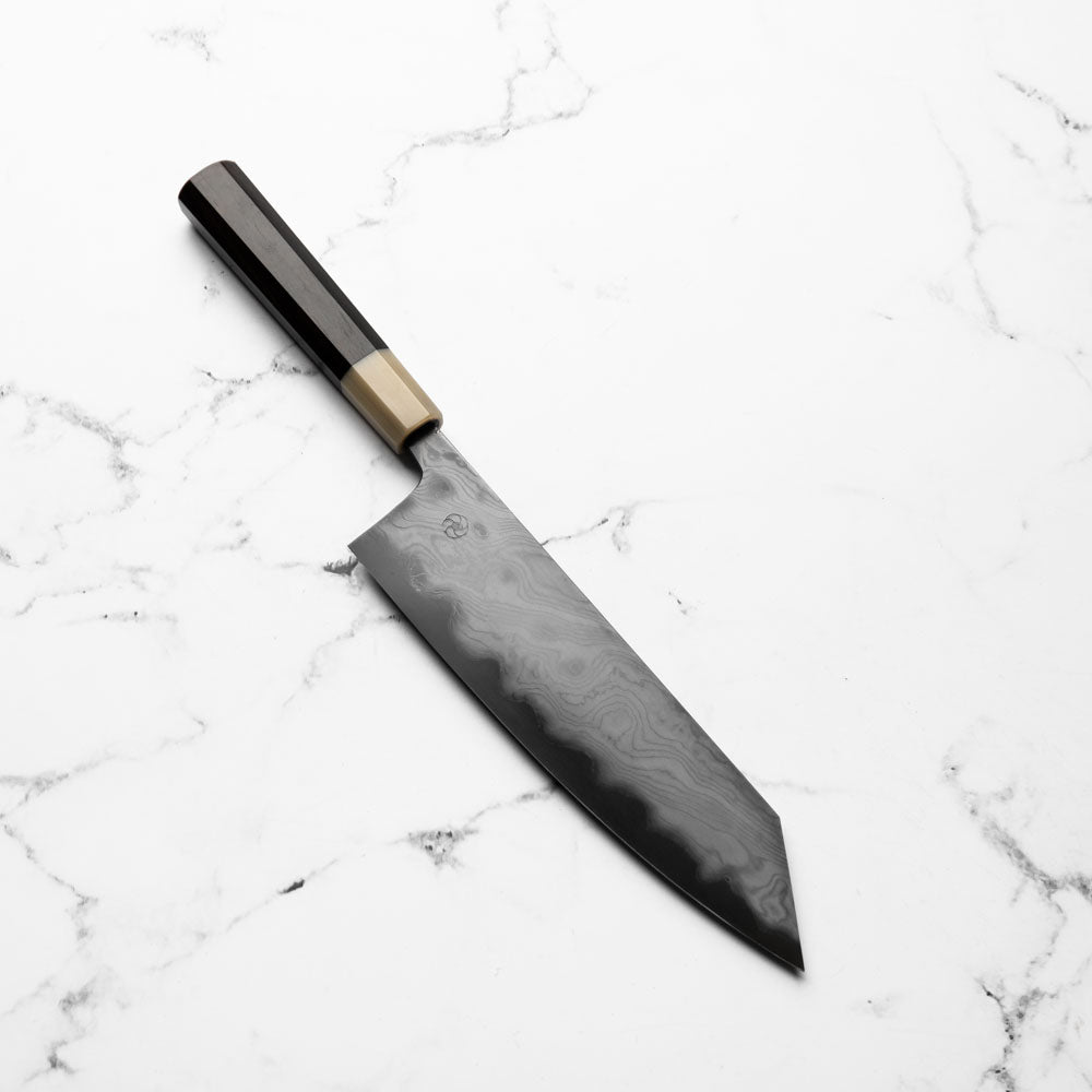 Miyazaki Kajiya Blue 2 Black Damascus Kiritsuke 210mm
