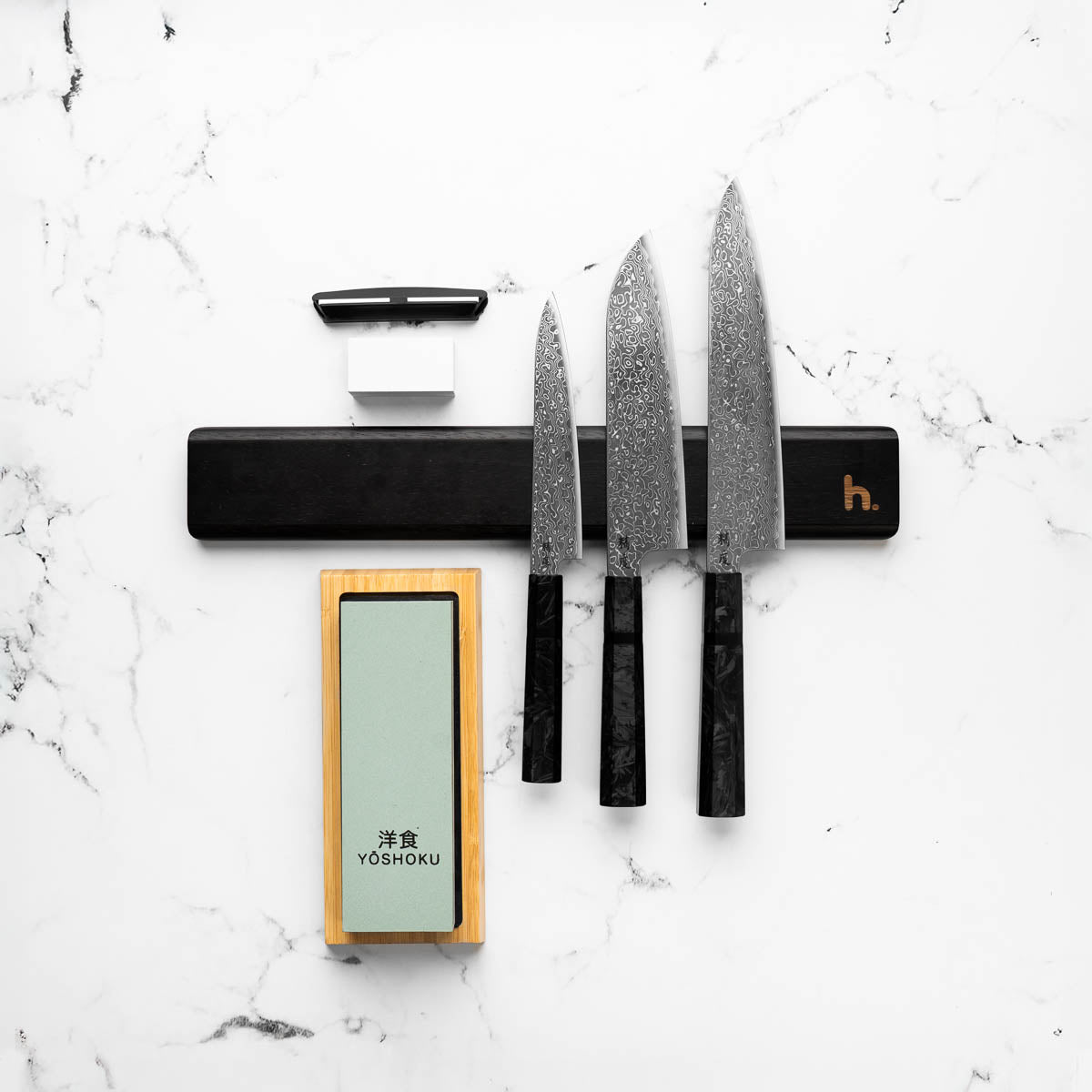 Seido VG10 Kurozome Nickel Damascus 3 Knife Set with Magnetic Strip